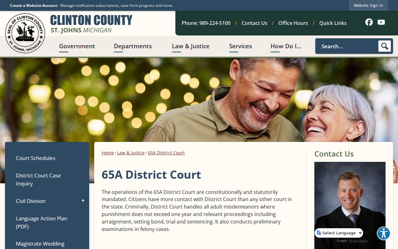 Clinton County traffic warrant records reference page for the 65A District Court