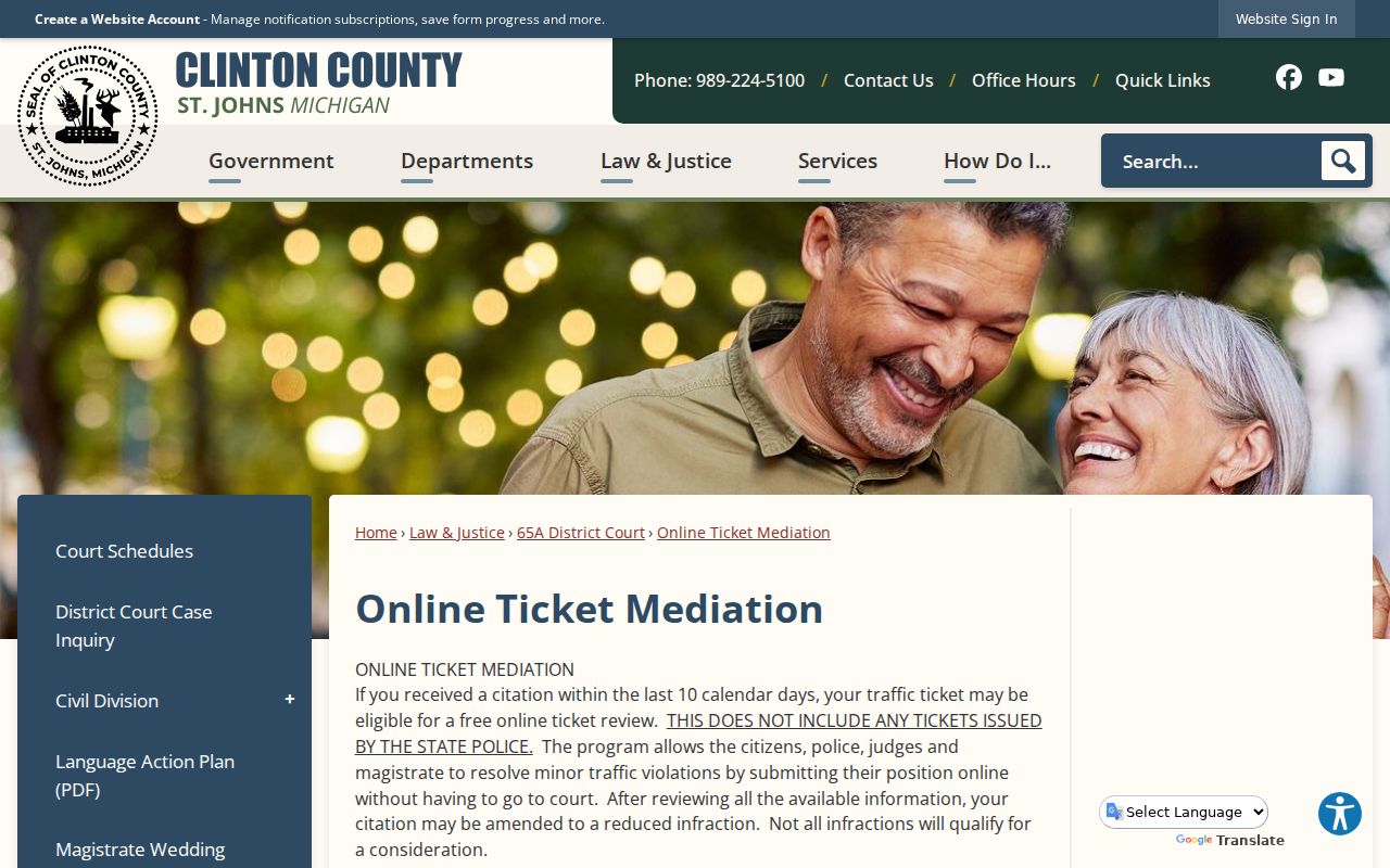 Clinton County traffic warrant prevention page for online ticket mediation eligibility