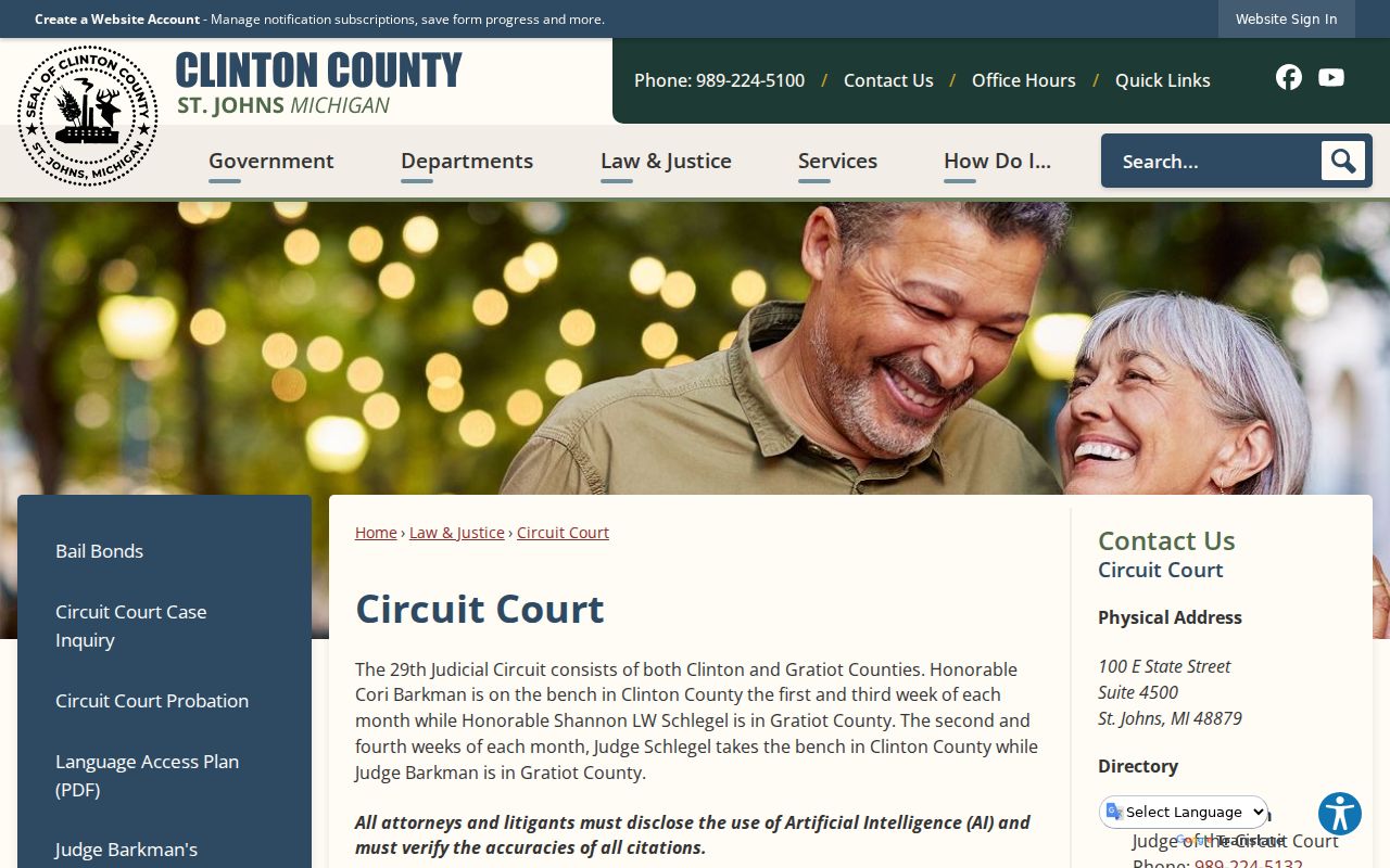 29th Circuit Court reference page for Clinton County warrant search questions