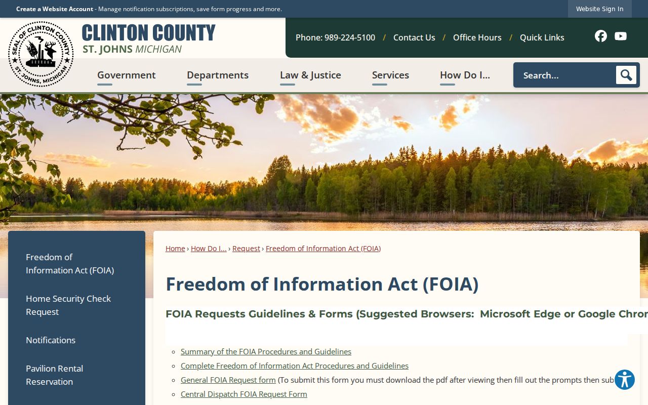 Clinton County FOIA page used for warrant search record requests