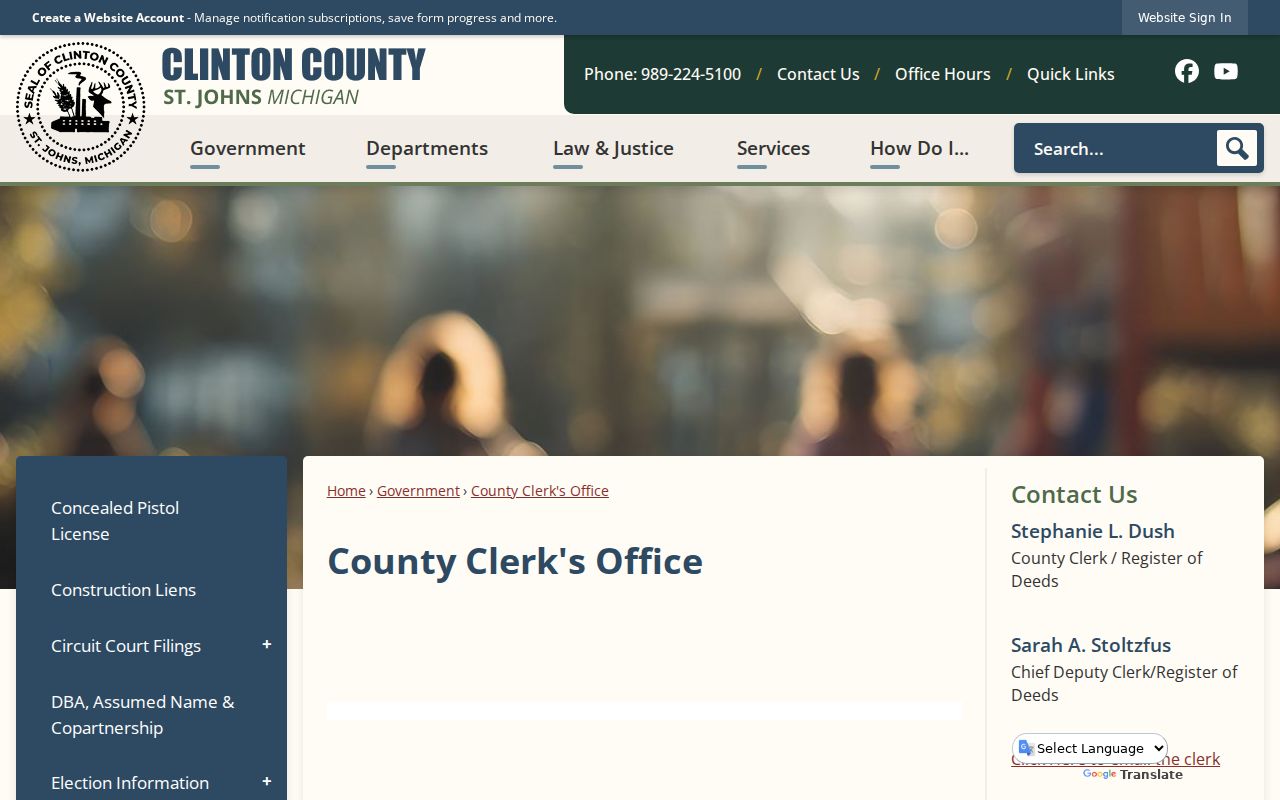 Clinton County Clerk office contact block for bench warrant and court records