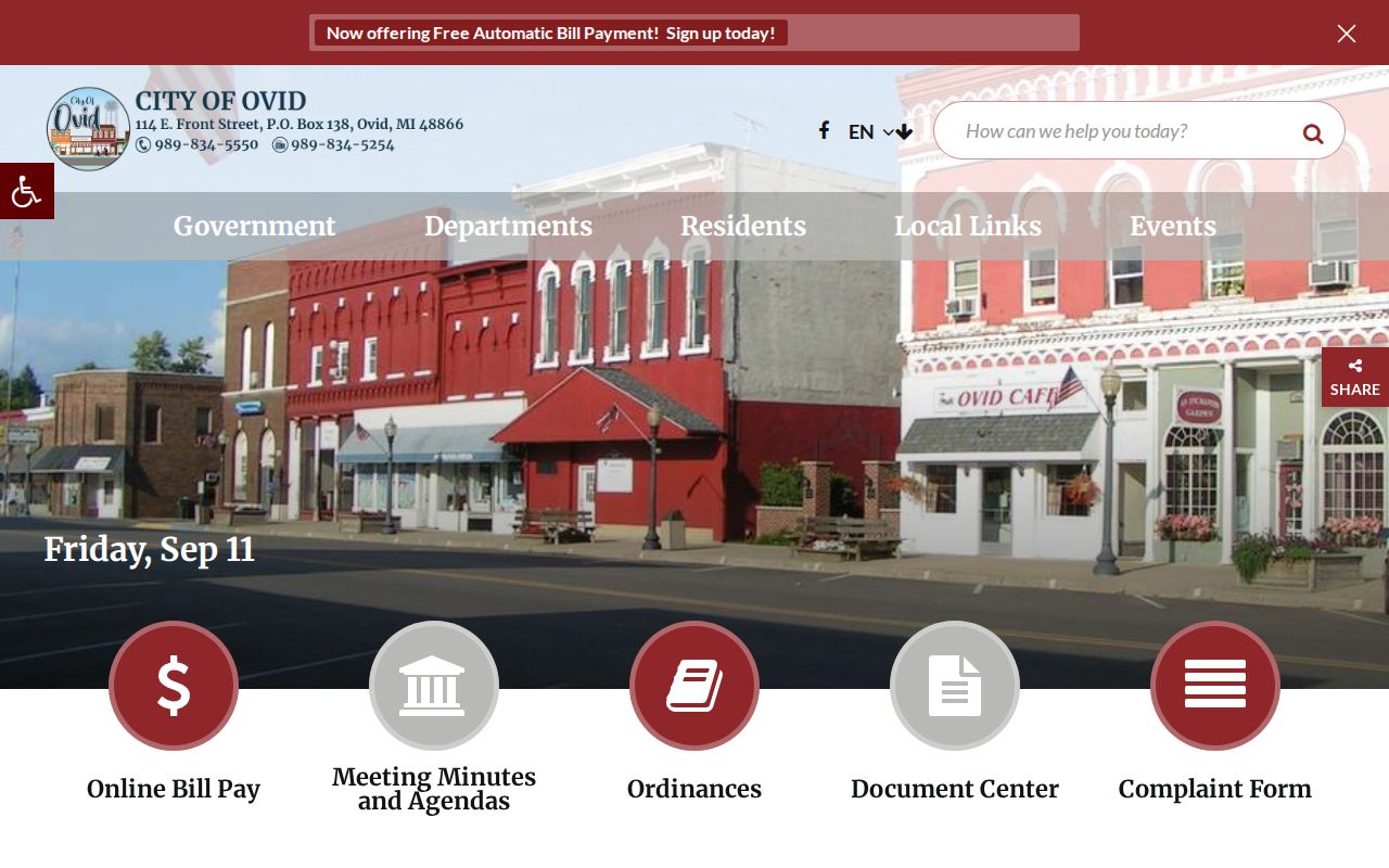 Ovid city hall contact page used for warrant record questions