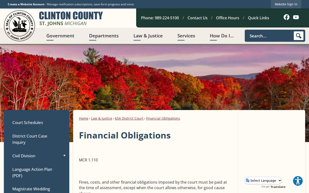 Clinton County warrant records payment plan page warning about arrest warrant procedure