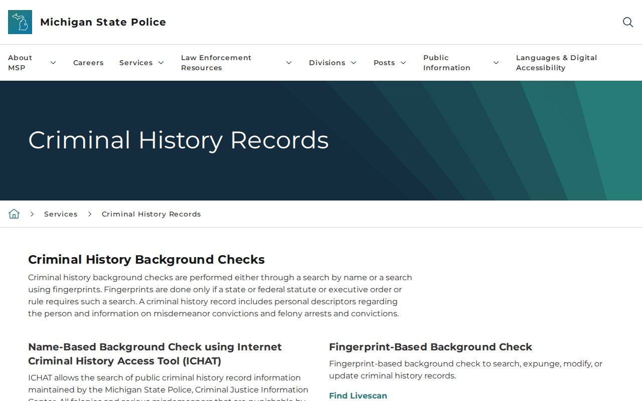 ICHAT page showing that Clinton County warrant information is excluded from state criminal histories