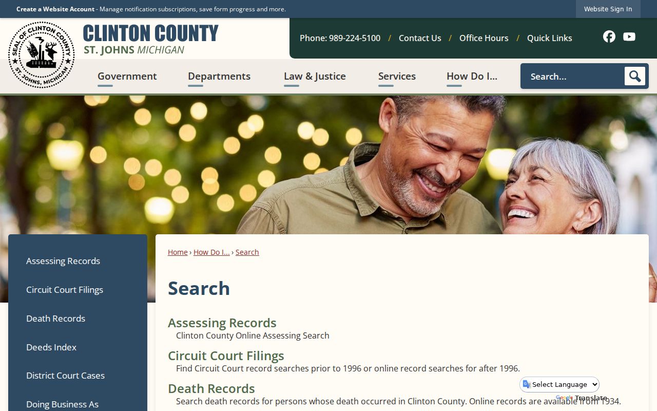 Clinton County warrant records access routes listed on the county case search hub